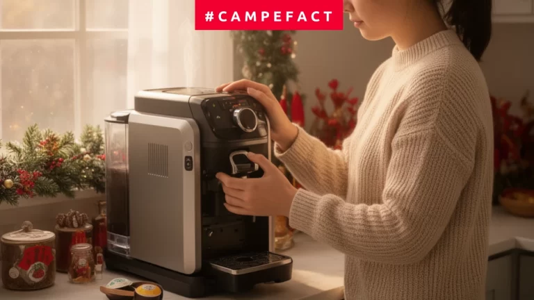 Ragazza controlla macchina per caffè in cialde